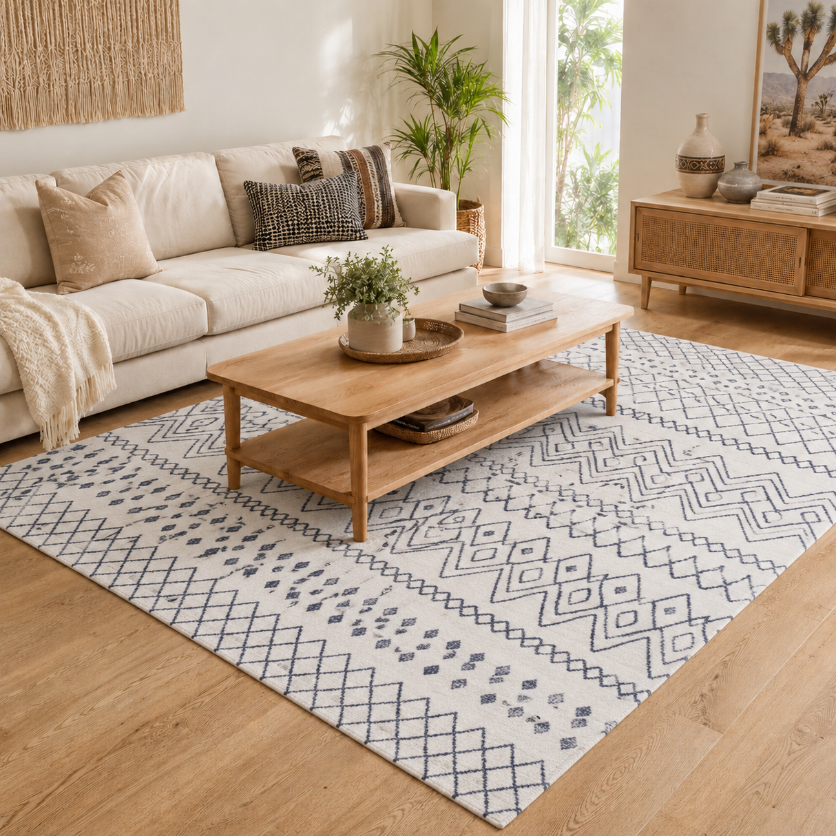 Oasis Nadia White Blue Rustic Tribal Rug