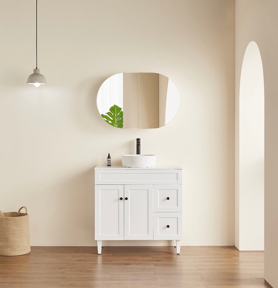 Olivia Shaving Cabinet 900mm Matte Black / Matte White with Optional USB LED-1