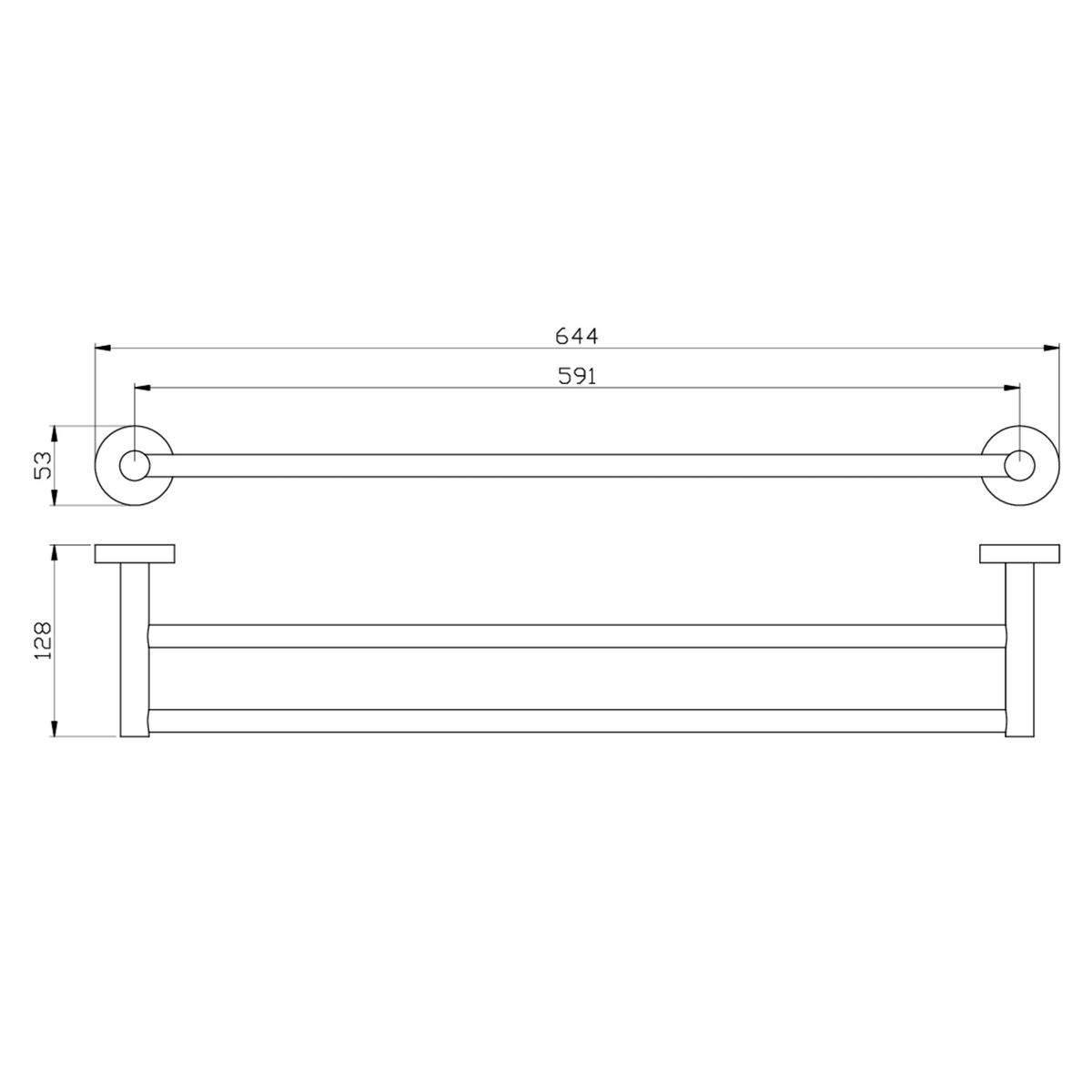 Otus Round Double Towel Rail 600 Drawing