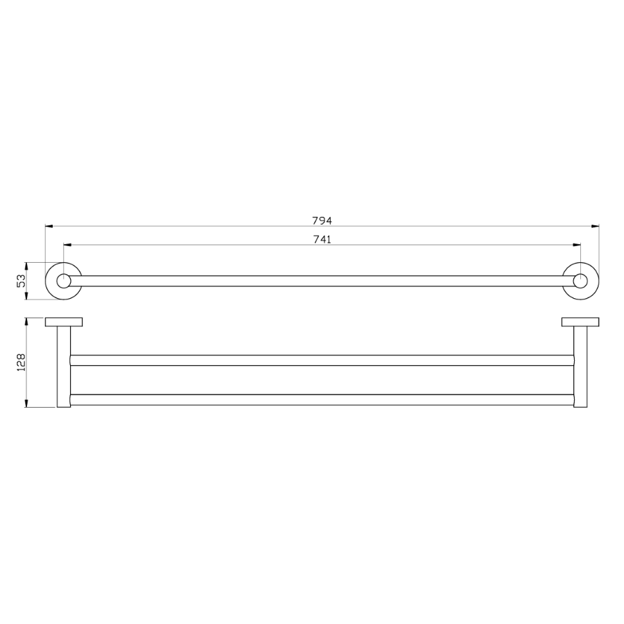 Otus Round Double Towel Rail 750 drawing