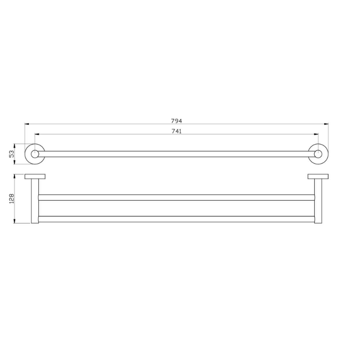 Otus Round Double Towel Rail 750 drawing