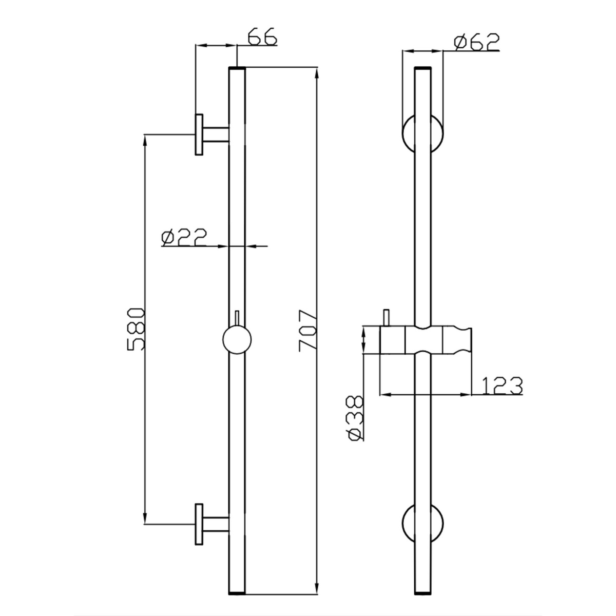 Otus Slimline Sliding Shower Set Drawing