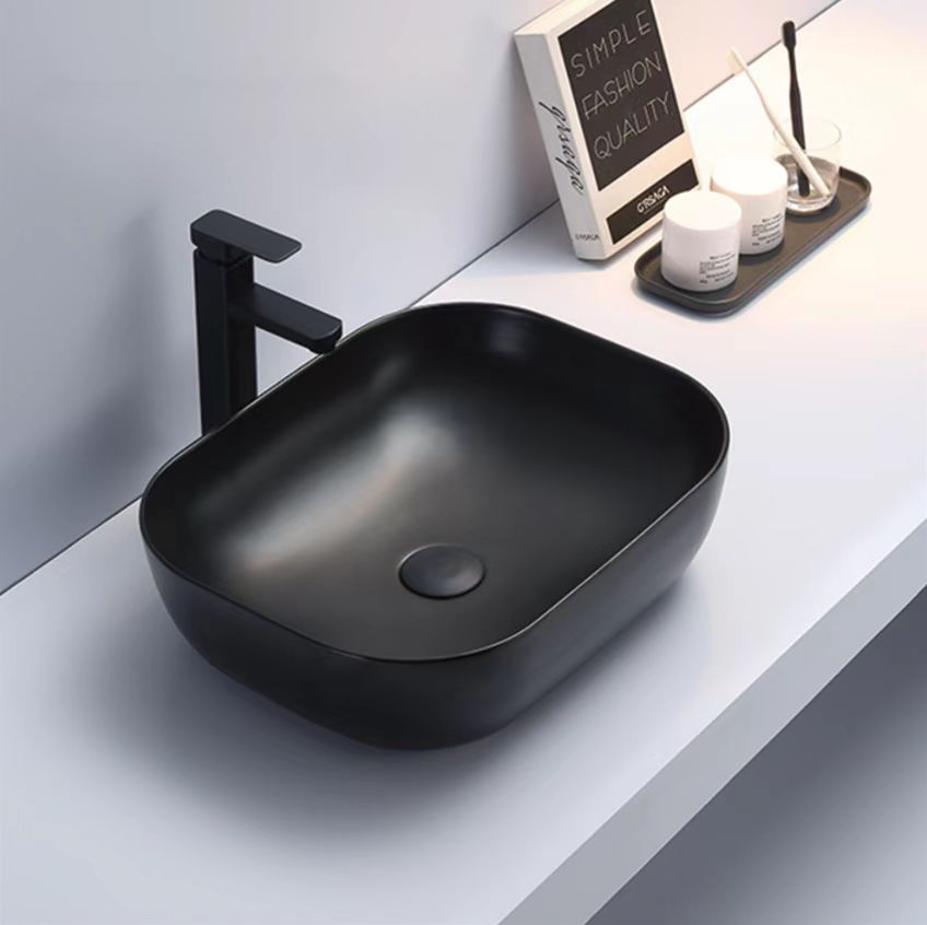 POSEIDON Matte Black Ceramic Basin (Rectangle: 505x405x140)