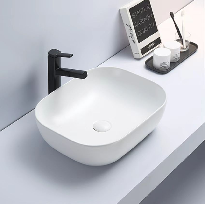 POSEIDON Matte White Ceramic Basin (Rectangle: 505x405x140)