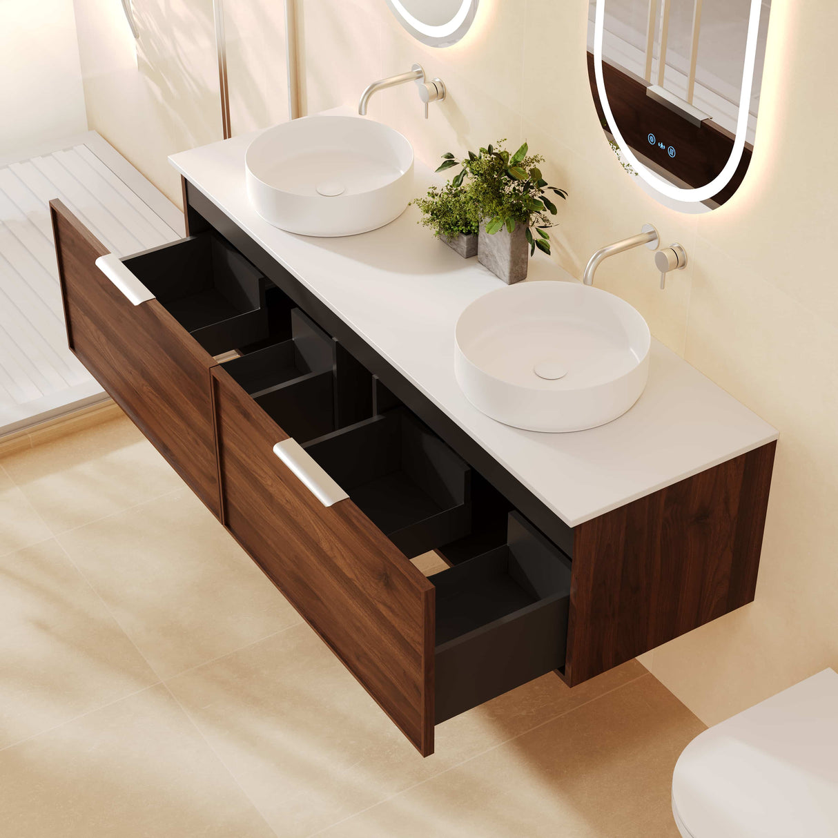 PARIS Wall Hung Vanity Walnut Woodmatt