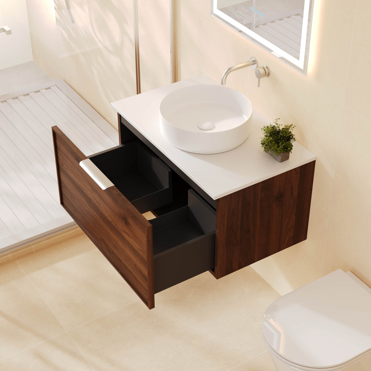 PARIS Wall Hung Vanity Walnut Woodmatt