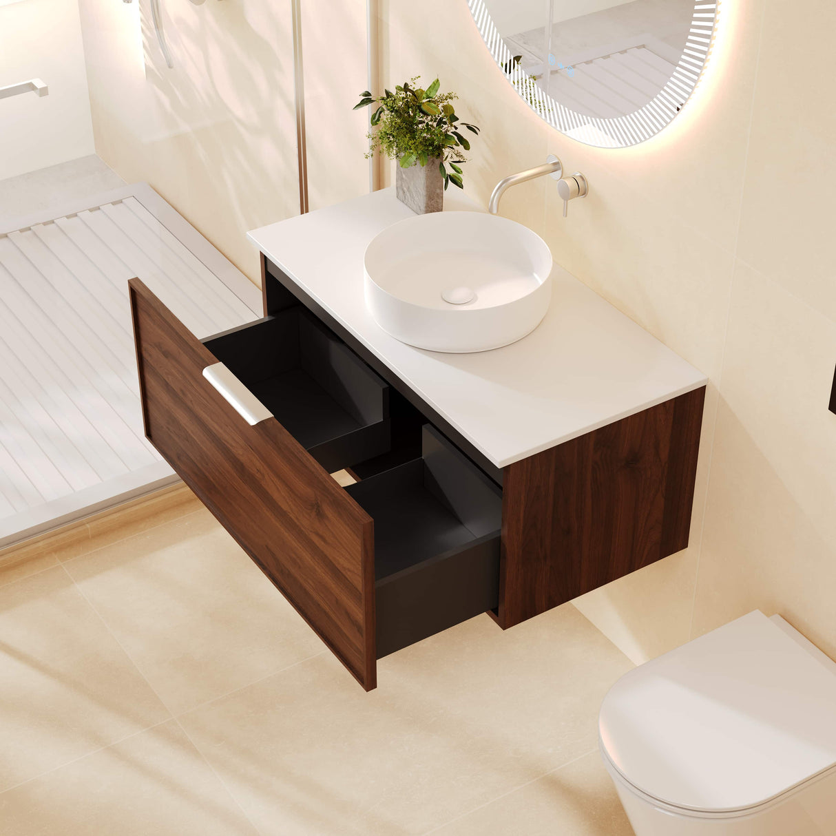 PARIS Wall Hung Vanity Walnut Woodmatt