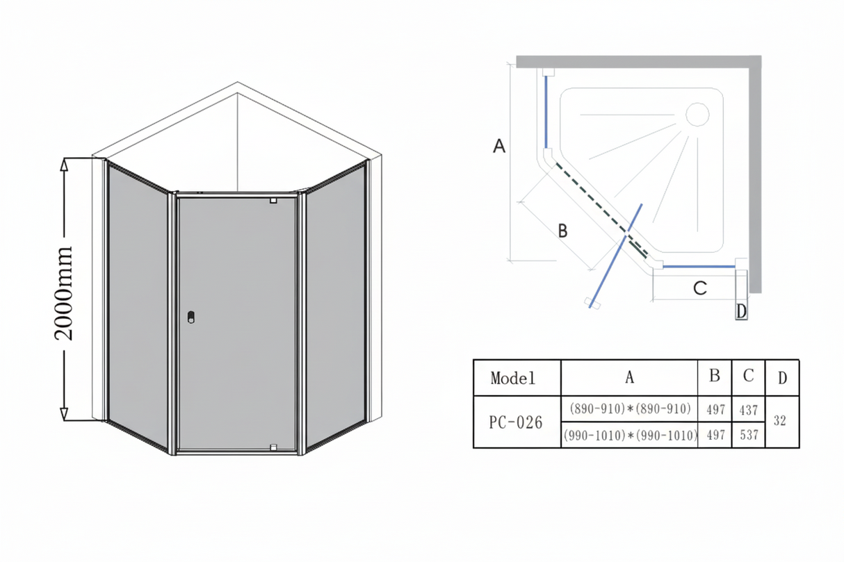 COVEY Semi-Framed Pivot Door Diamond Shower Screen