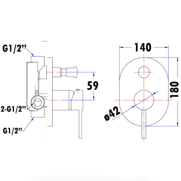 Otus Wall Mixer With Diverter - Technical Drawing