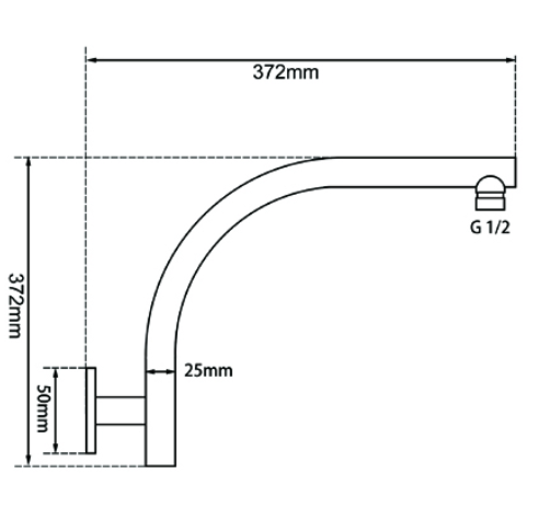 Pentro Wall Mounted Shower Arm - Brushed Brass Technical Drawing