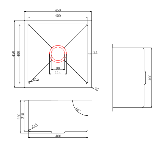 POS Stainless Steel Kitchen Sink 450x450x220mm