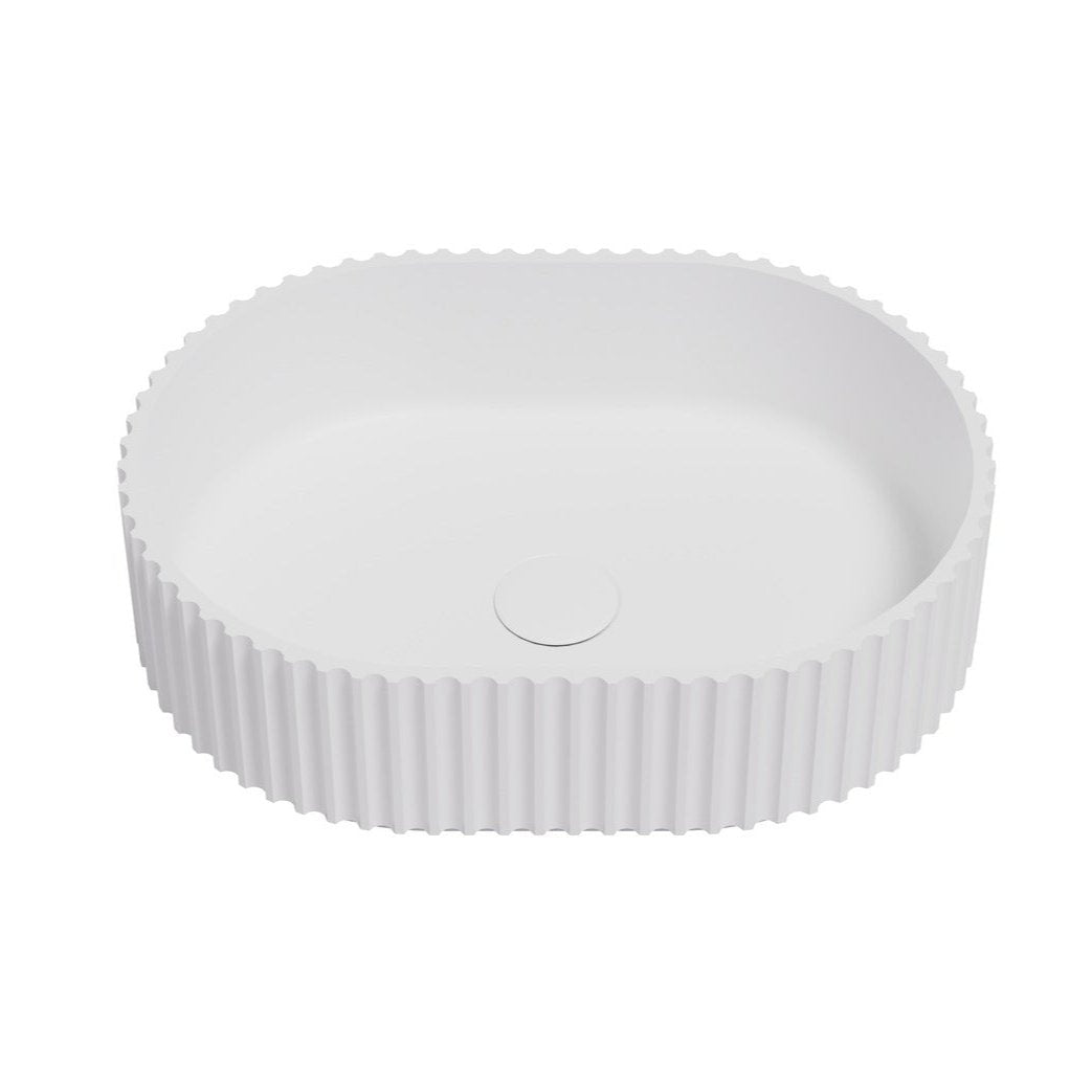 POSEIDON Ally Gloss White Fluted Solid Surface Stone Basin (Oval: 480x345x140mm)