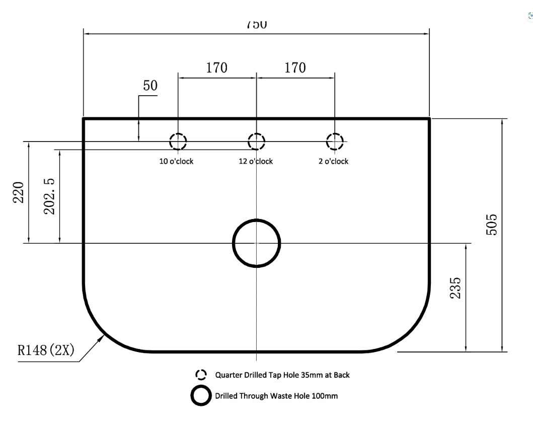 POS Curved Stone Top 750 drawing
