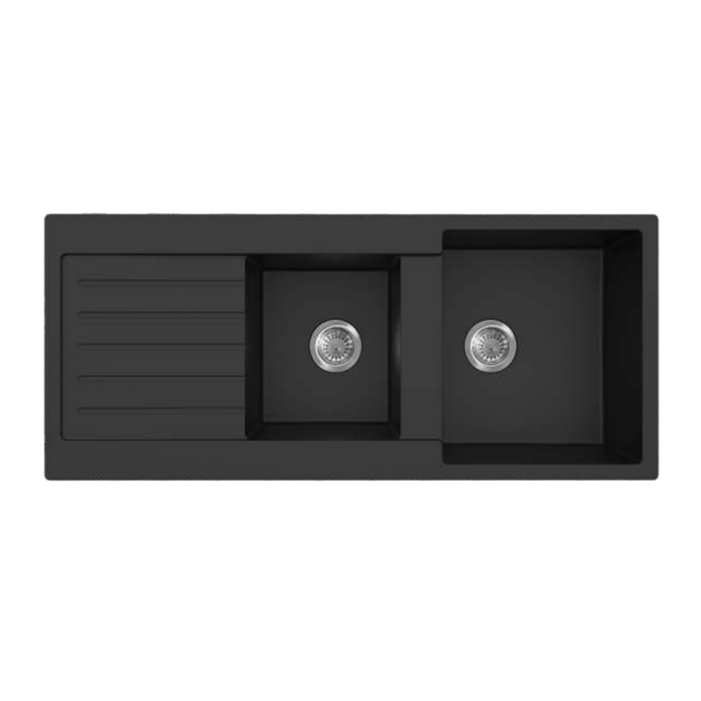 POS Quartz Top-mount Kitchen Double Sink 1160x500x216 (Matte Black)