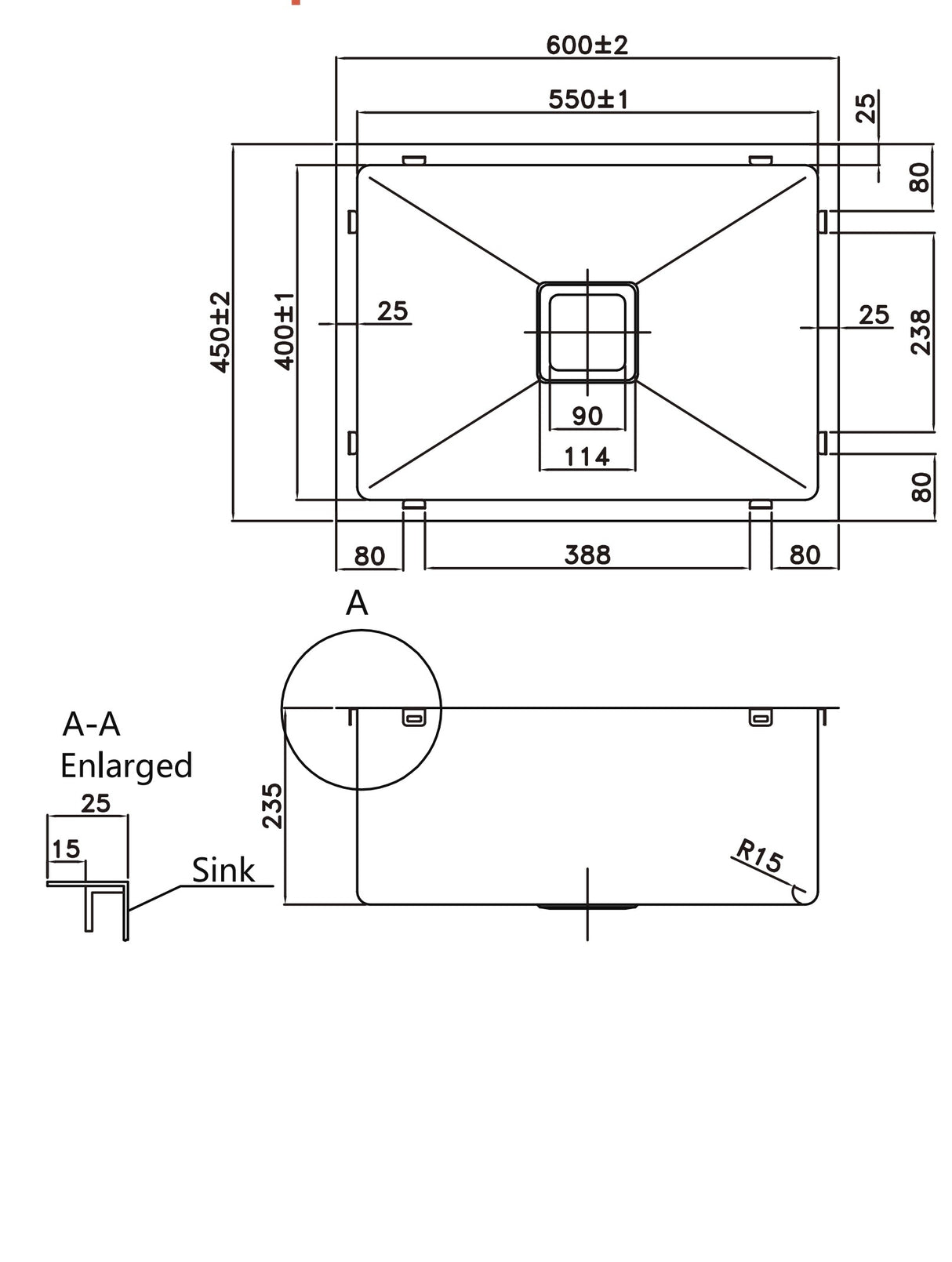 POS Stainless Steel Kitchen Sink 550x400x235 (Gun Metal)