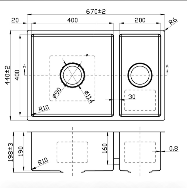 New Cora Above / Undermount Sink 670 x 440 x 200mm (Chrome)