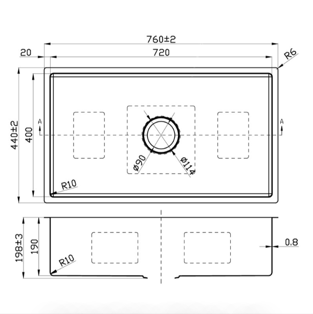 New Cora Above / Undermount Sink 760 x 440 x 200mm (Chrome)