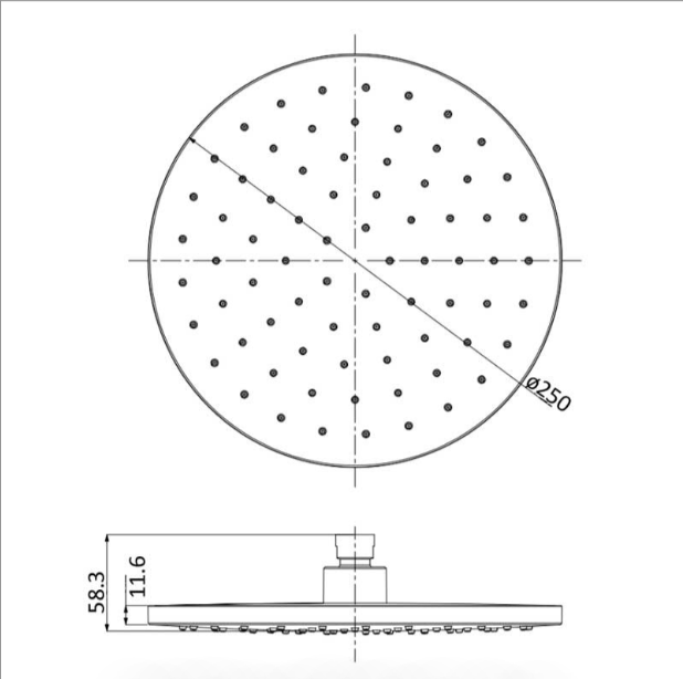 Otus Round Overhead Shower 250mm - Technical Drawing