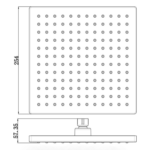 Rosa Square Overhead Shower 254mm - Technical Drawing