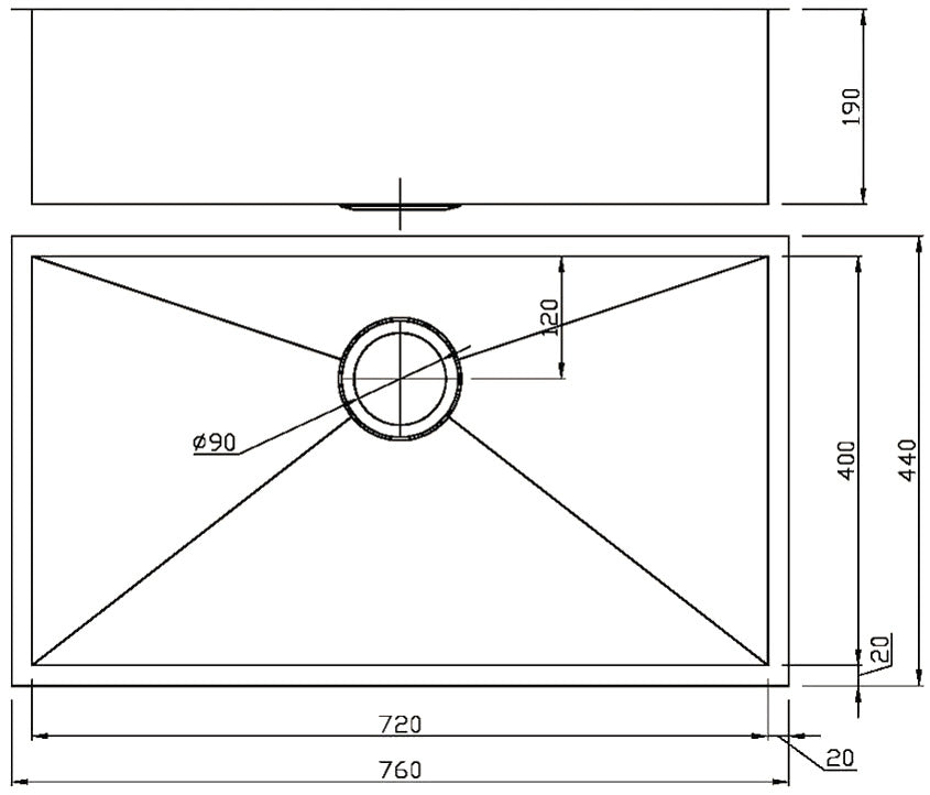 Rosa Above / Undermount 760 x 440 x 200mm (Chrome)