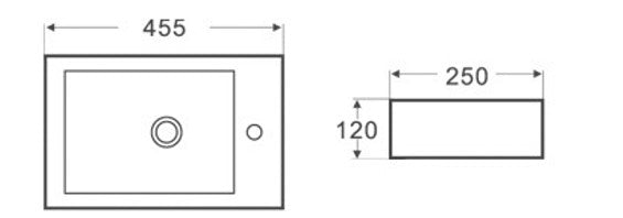 MINI Wall Hung Basin Left hand Bowl (Rectangle: 455x250x120)