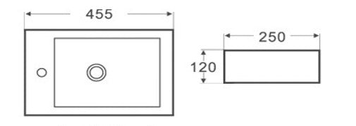 MINI Wall Hung Basin Right hand Bowl (Rectangle: 455x250x120)