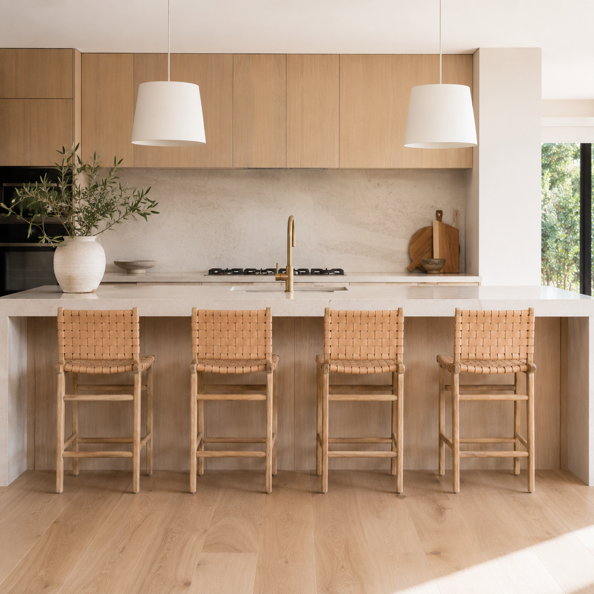 Paloma Leather Counter Stool - Natural Woven