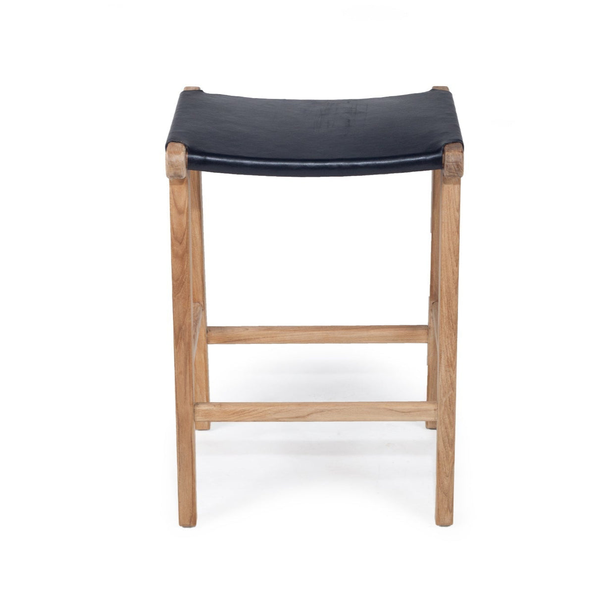 Paloma Leather Saddle Stool – Black – Flat