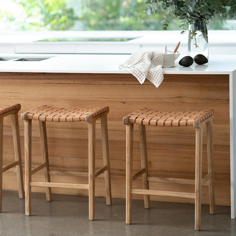 Paloma Leather Saddle Stool – Woven Natural