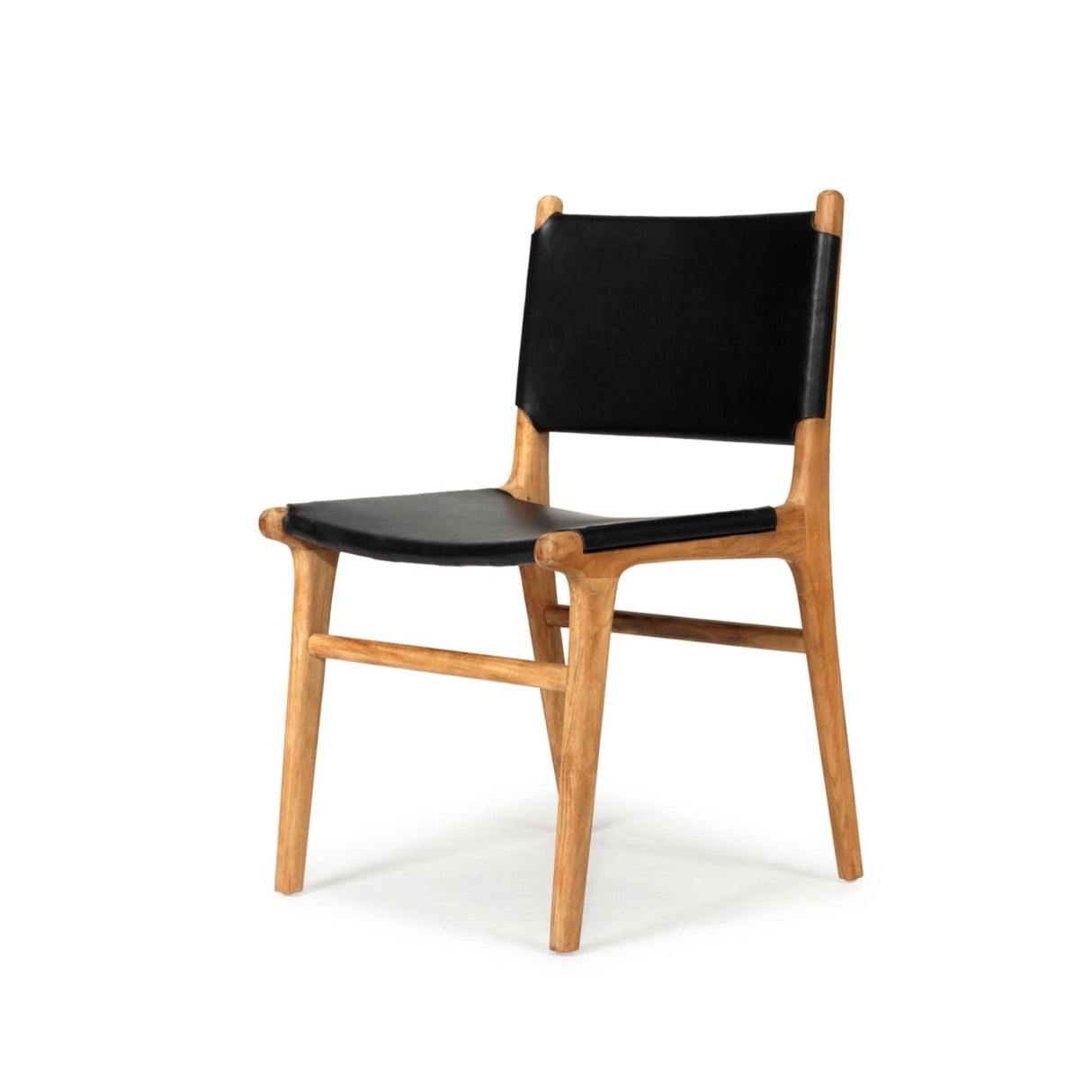 Paloma Leather Side Teak Chair – Black