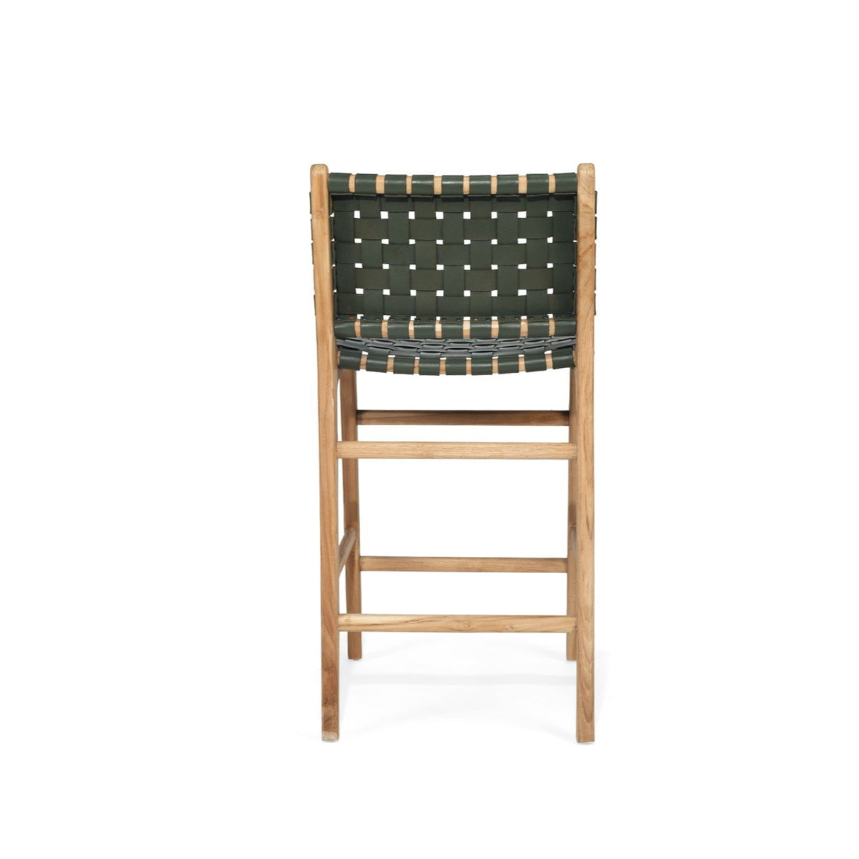 Paloma Leather Teak Counter Stool – Olive- Woven - 0.65m