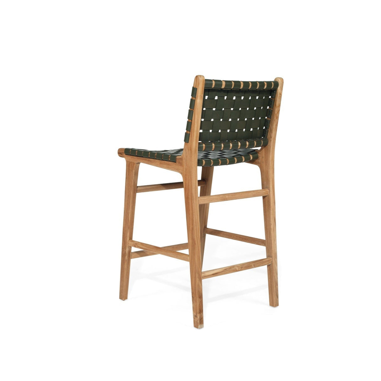 Paloma Leather Teak Counter Stool – Olive- Woven - 0.65m