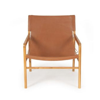 Paloma Leather Teak Sling Chair - Tan