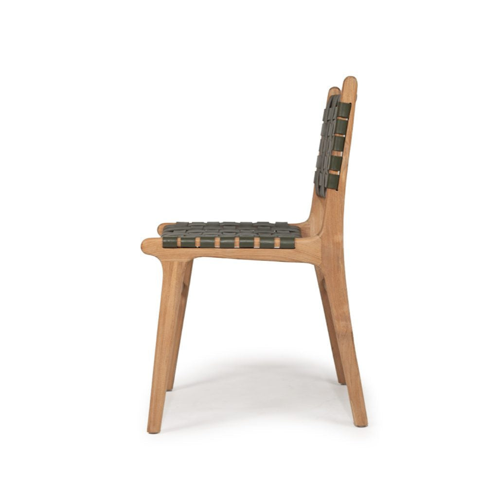 Paloma Teak Side Chair - Woven - Olive - 0.87m