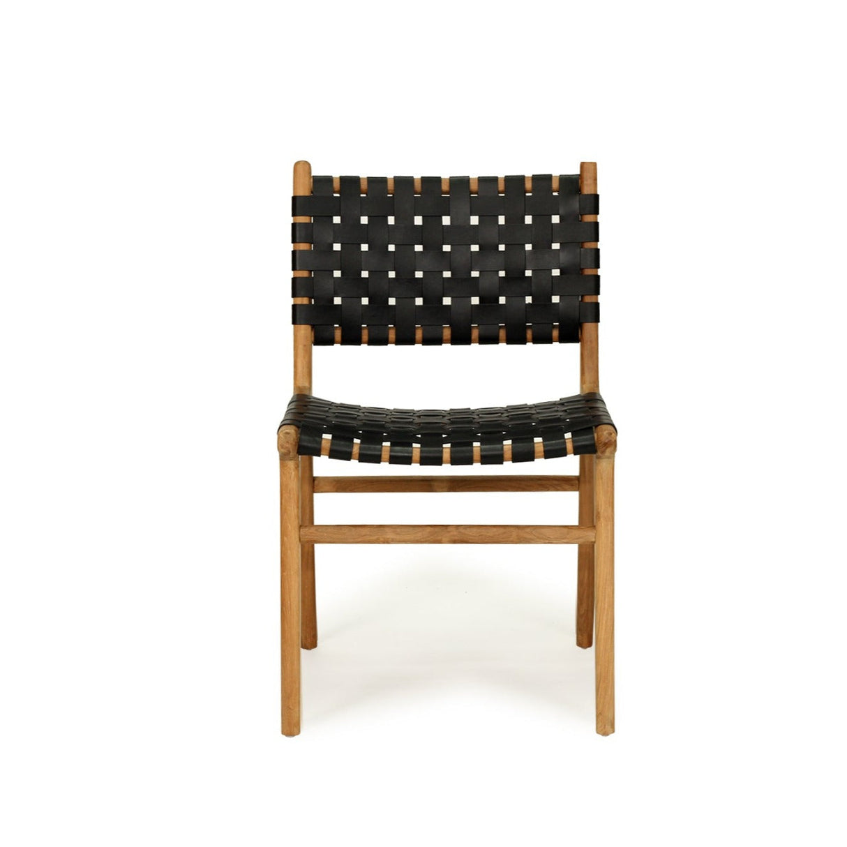 Paloma Woven Leather Side Teak Chair - Black