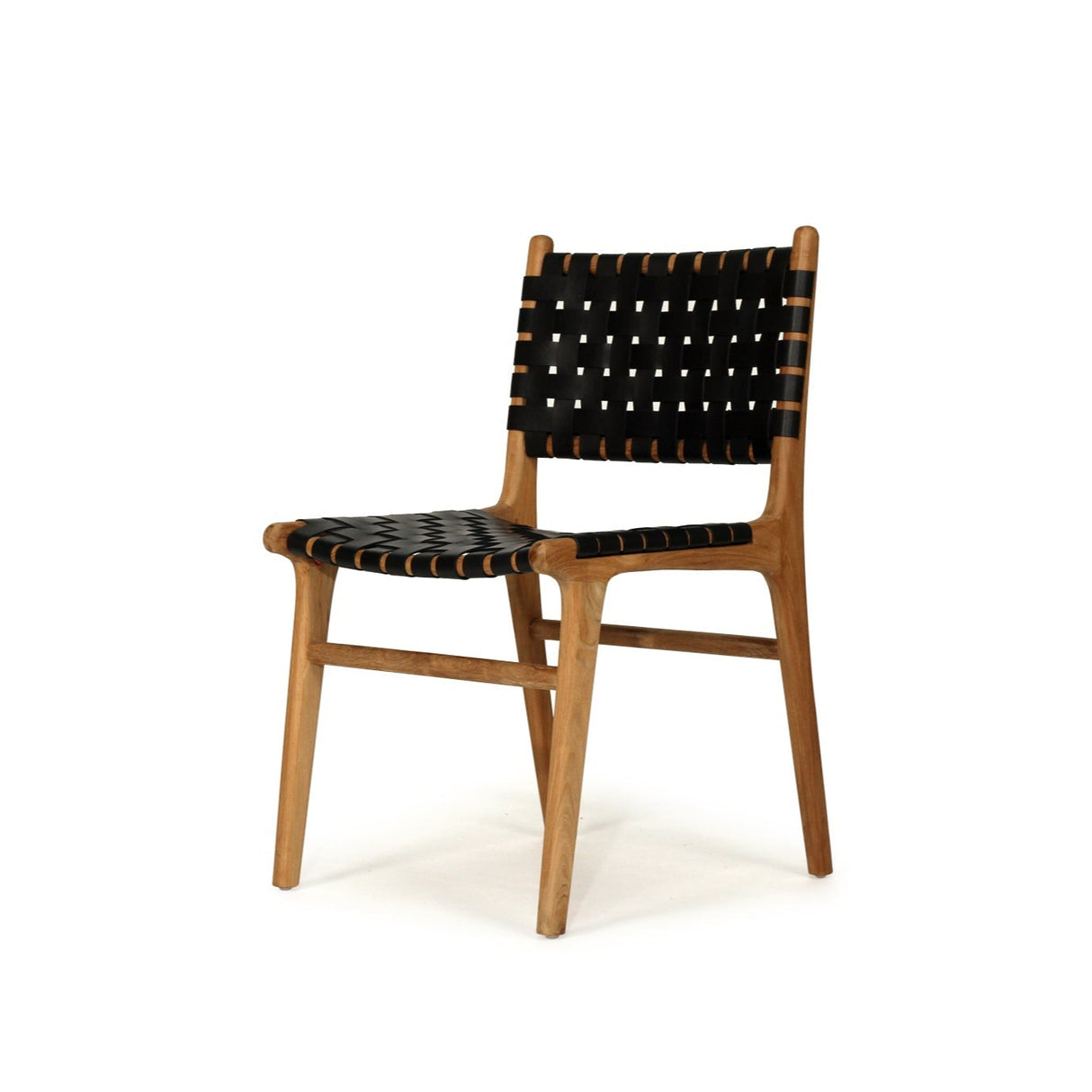 Paloma Woven Leather Side Teak Chair - Black