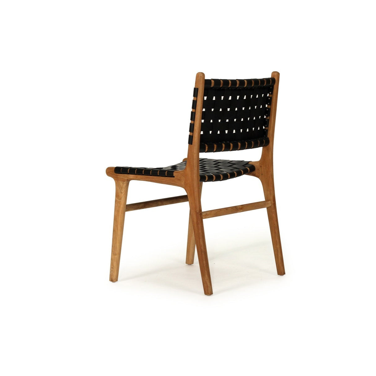 Paloma Woven Leather Side Teak Chair - Black