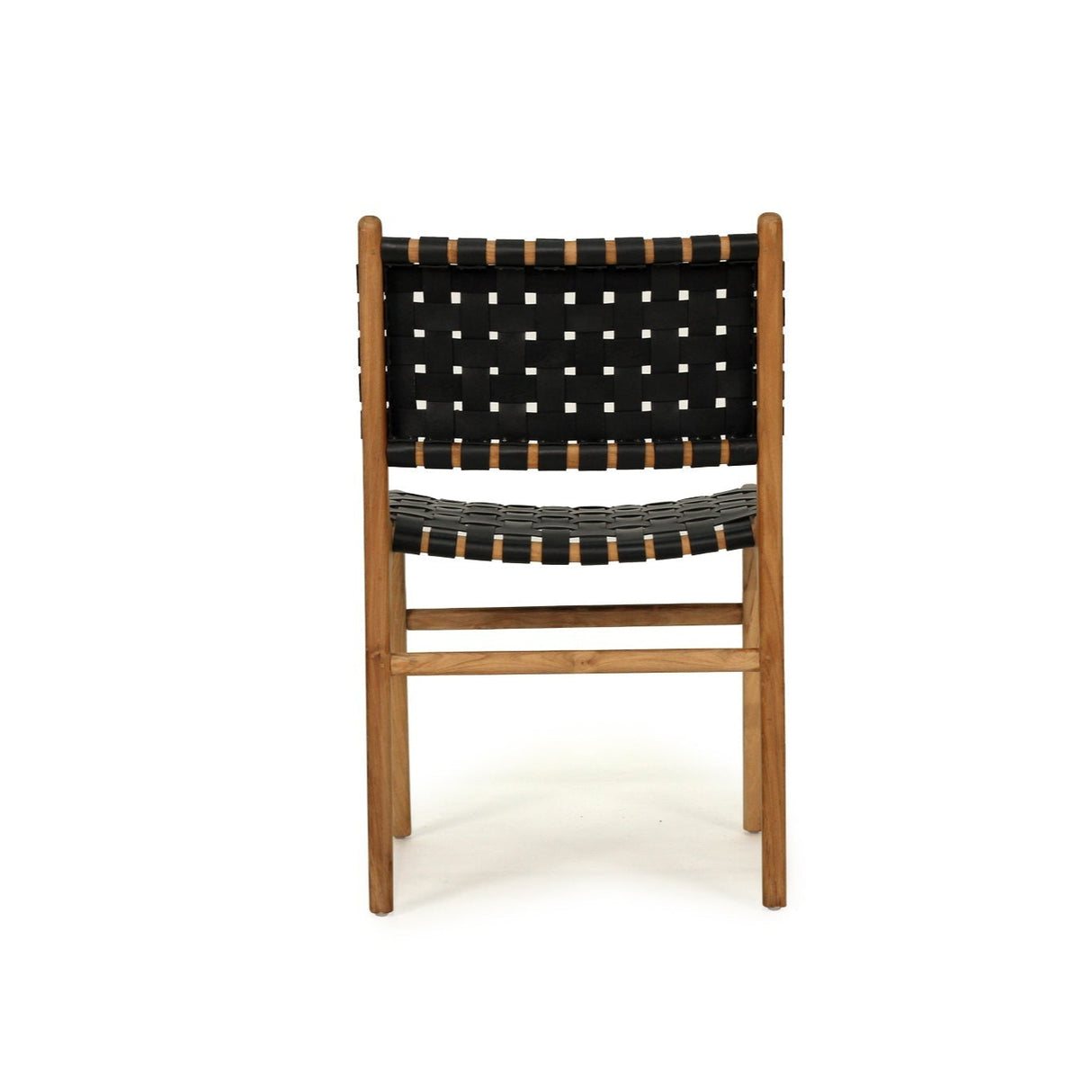Paloma Woven Leather Side Teak Chair - Black