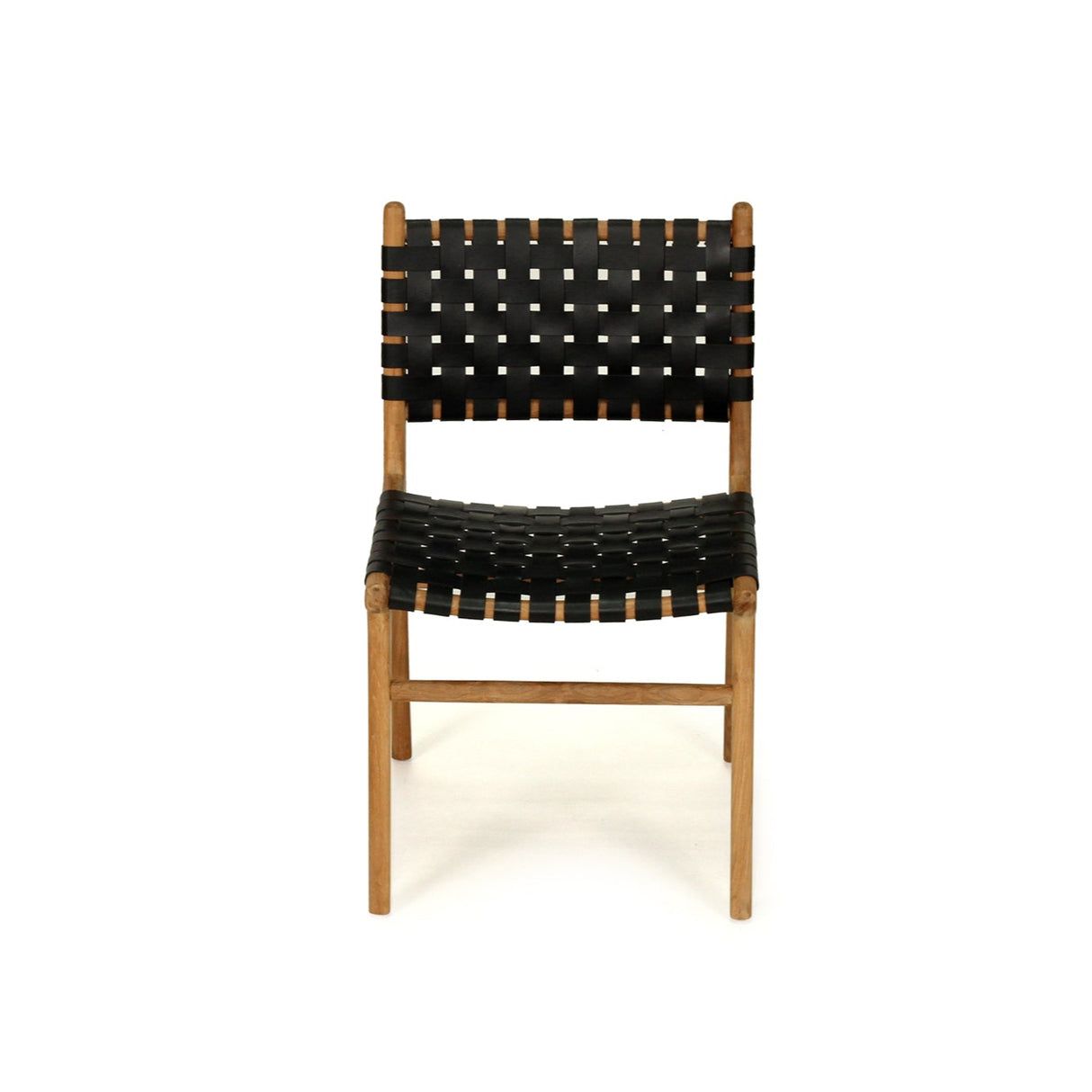 Paloma Woven Leather Side Teak Chair - Black