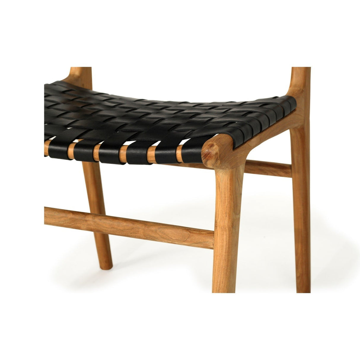Paloma Woven Leather Side Teak Chair - Black