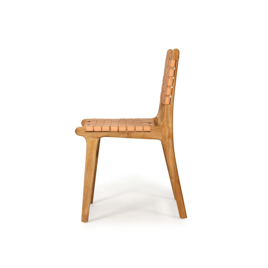 Paloma Woven Leather Side Teak Chair - Natural