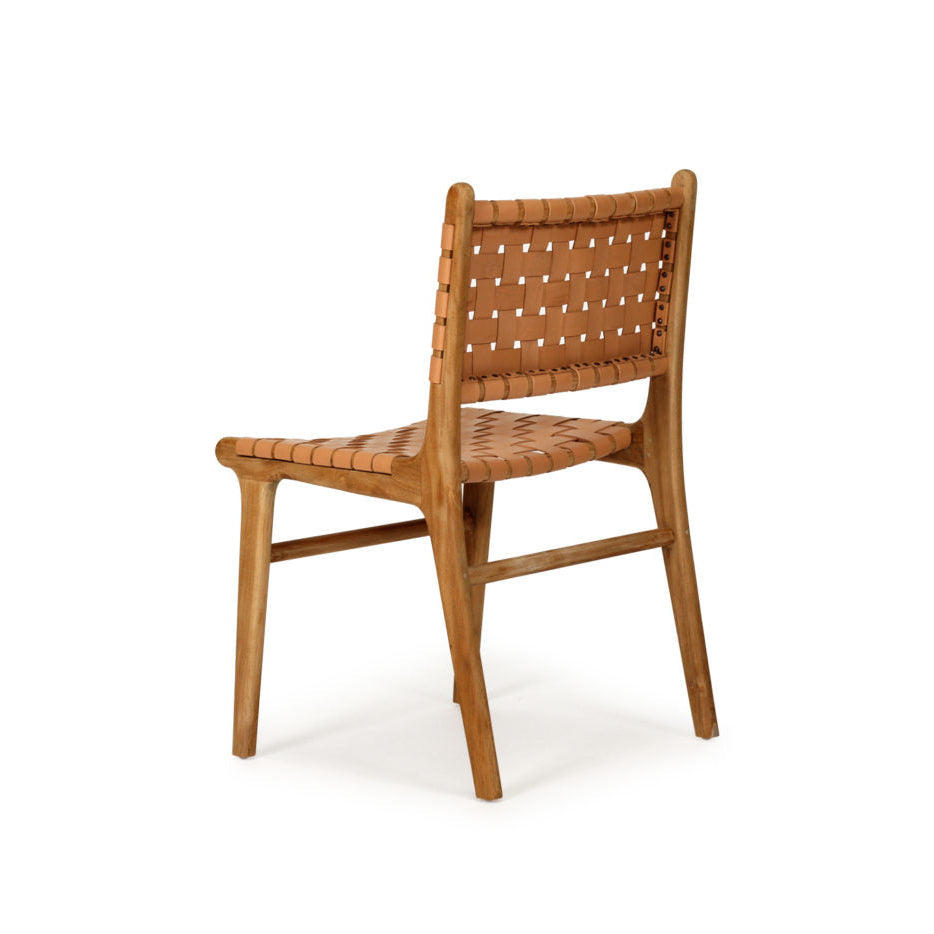 Paloma Woven Leather Side Teak Chair - Natural