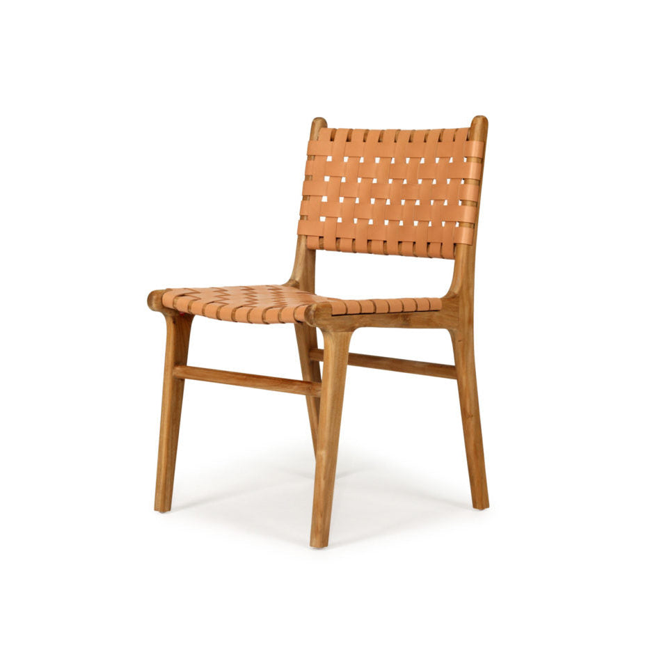Paloma Woven Leather Side Teak Chair - Natural
