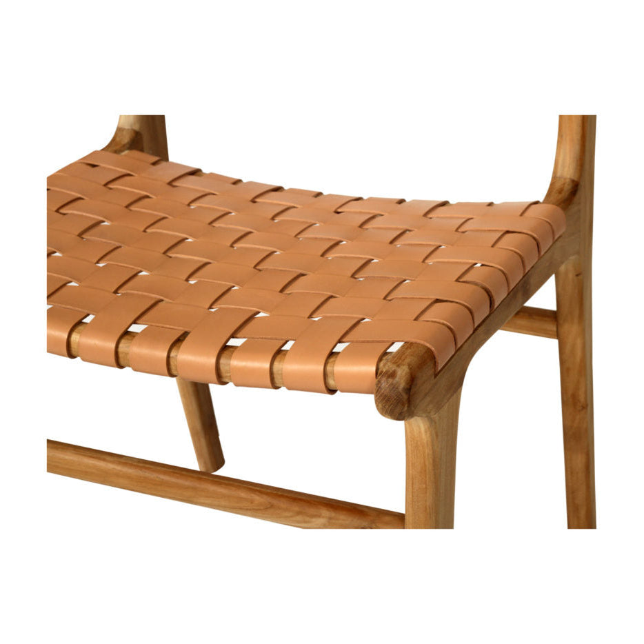 Paloma Woven Leather Side Teak Chair - Natural