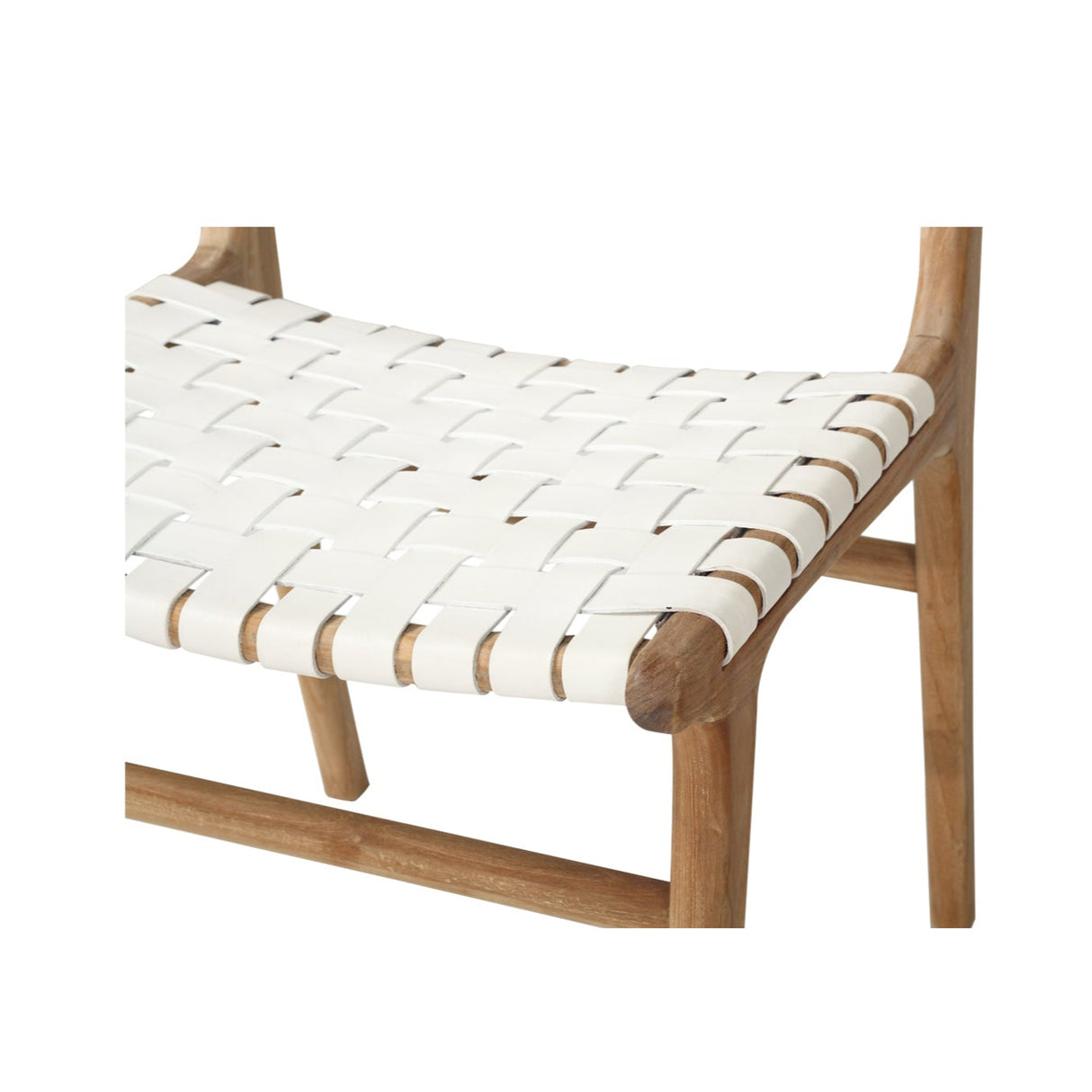 Paloma Woven Leather Side Teak Chair - White