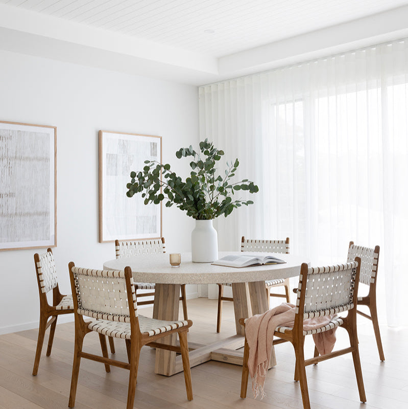 Paloma Woven Leather Side Teak Chair - White