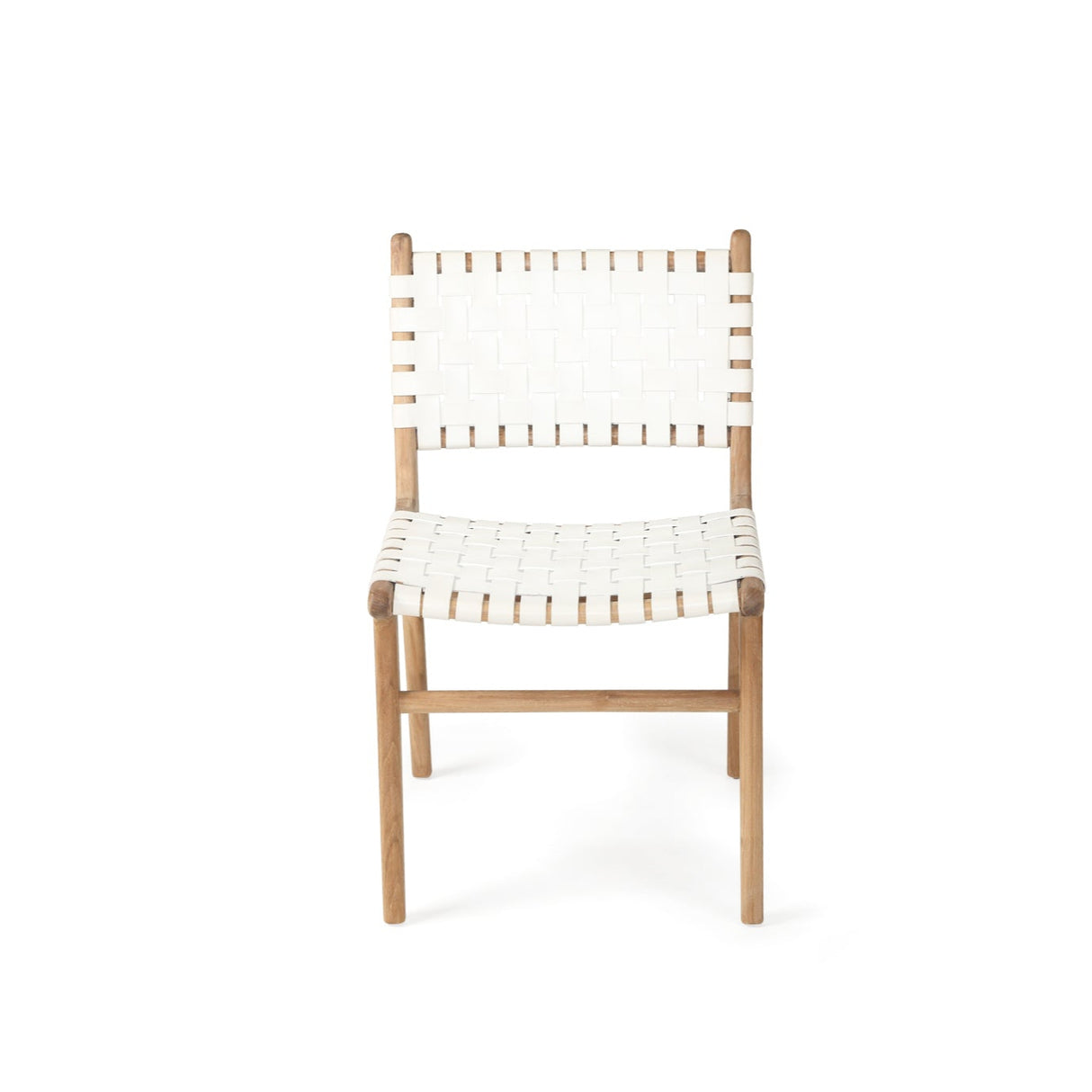 Paloma Woven Leather Side Teak Chair - White