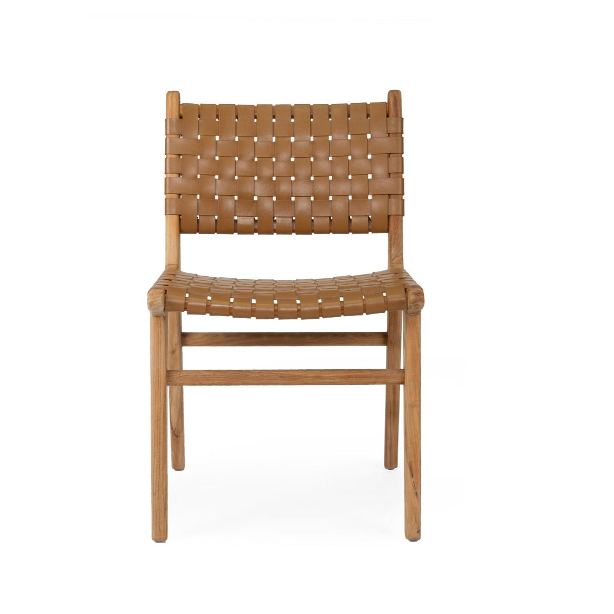 Paloma Woven Leather Teak Side Chair – Tan