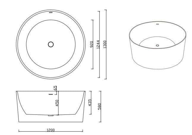 Paradiso Free Standing Bathtub Over Flow Gloss white/ Matte White 1300mm