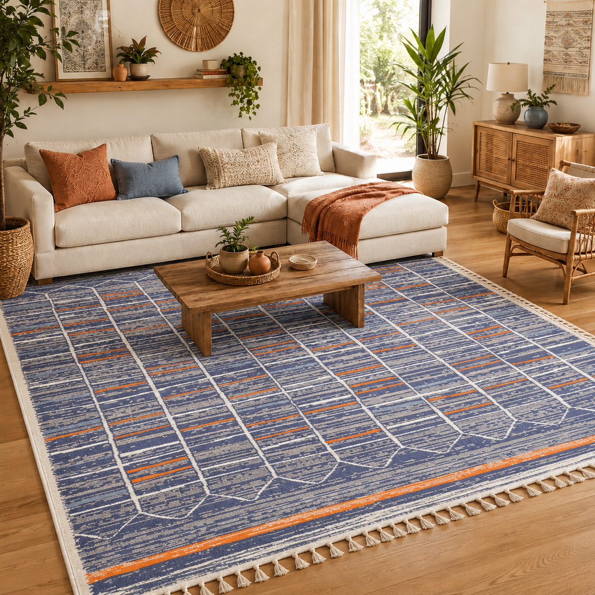 Peru Talca Blue & Orange Contemporary Rug